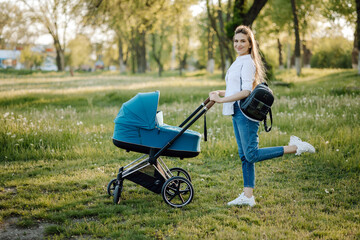 mother with carriage in park