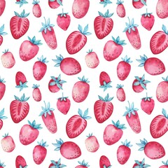 Watercolor summer strawberry seamless pattern - 514574242