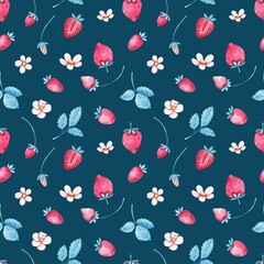 Watercolor summer strawberry seamless pattern