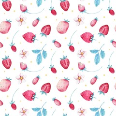 Watercolor summer strawberry seamless pattern - 514574276