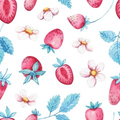 Watercolor summer strawberry seamless pattern - 514574290