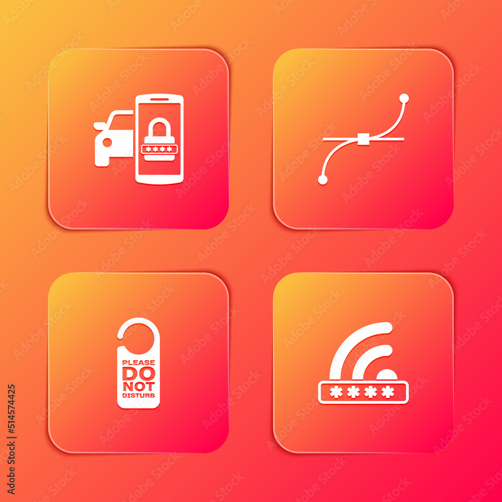 Poster set smart car security system, bezier curve, please do not disturb and wifi locked icon. vector