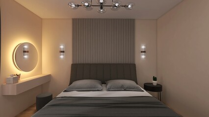Wizualizacja wnętrza sypialni w przytulnym stylu - obrazy, fototapety, plakaty