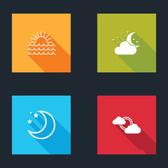 Set Sunset, Cloud with moon and stars, Moon and cloud weather icon. Vector