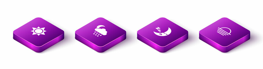 Set Isometric Sun, Cloud with rain and moon, Moon icon and Sunset icon. Vector © vector_v