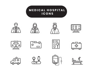 Vector medical icons. Patient and doctor care. Nurse first medical health help. Icons for web, app and software