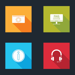 Set Setting, Monitor with FAQ information, Information and Headphones icon. Vector