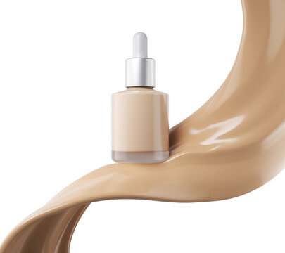 Liquid Makeup Foundation Bottle With Cosmetic Cream Splash.3d Rendering.