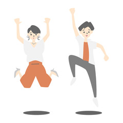 ジャンプする成人男性と成人女性