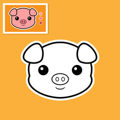 Illustration vector graphic of outlined and colored piglet with palette colours. Perfect for Children book and coloring book. Animal coloring book.