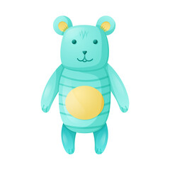 Purple teddy bear baby toy, isolated cartoon illustration.