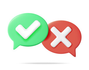 Fototapeta premium Yes and No Speech Bubble Isolated. Green Right and Red Wrong, Correct Incorrect Sign. Checkmark Tick Rejection, Cancel, Error, Stop, Decision, Agreement Approval or Trust Symbol. Vector Illustration