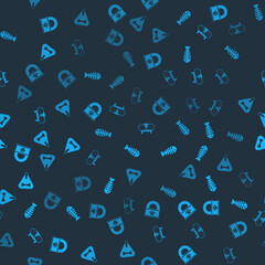 Set Canned food, Fish skeleton, Cat tooth and Dog collar on seamless pattern. Vector