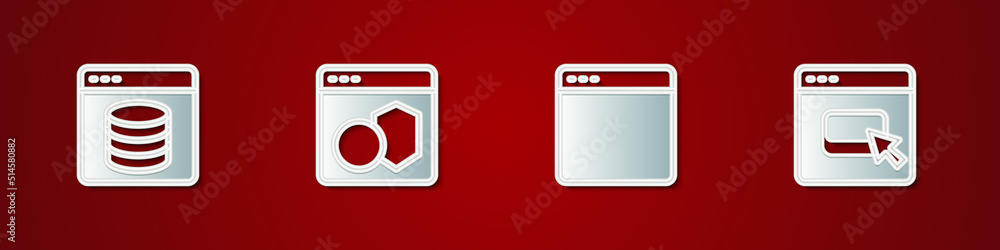 Poster set server, data, web hosting, software, browser window and files icon. vector