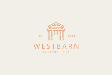 Wooden Barn and Farm Logo Template. Line Style and Minimalist Branding Concept.