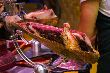 traditional spanish jamon serrano, italian parma, hamon iberico, prosciutto, leg