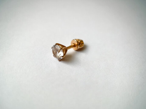 Gold Stud Earrings With Cubic Zirconia Close-up