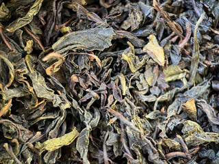 Background of tea leaves of Chinese tea Phoenix Dancong Qi fragrance of a rare orchid. Background of Chinese Oolong tea