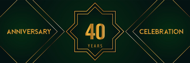 40 years anniversary celebration with gold number isolated on a dark green background. Premium design for marriage, graduation, birthday, brochure, poster, banner, and ceremony. Anniversary logo.