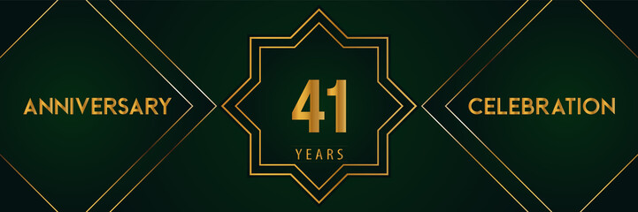 41 years anniversary celebration with gold number isolated on a dark green background. Premium design for marriage, graduation, birthday, brochure, poster, banner, and ceremony. Anniversary logo.