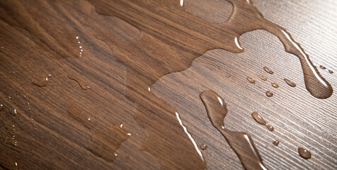 Drops of water on laminate floor.