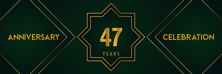 47 years anniversary celebration with gold number isolated on a dark green background. Premium design for marriage, graduation, birthday, brochure, poster, banner, and ceremony. Anniversary logo.