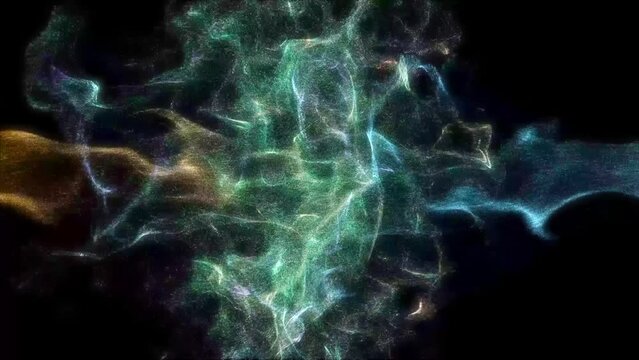 Abstract background liquid hot and cold energy particles sparkles turbulent flows colliding sphere and mixing