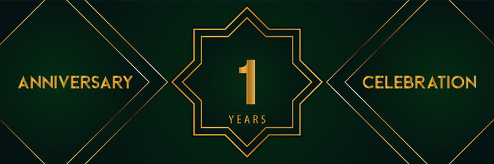 Obraz premium 1 years anniversary celebration with gold number isolated on a dark green background. Premium design for marriage, graduation, birthday, brochure, poster, banner, and ceremony. Anniversary logo.