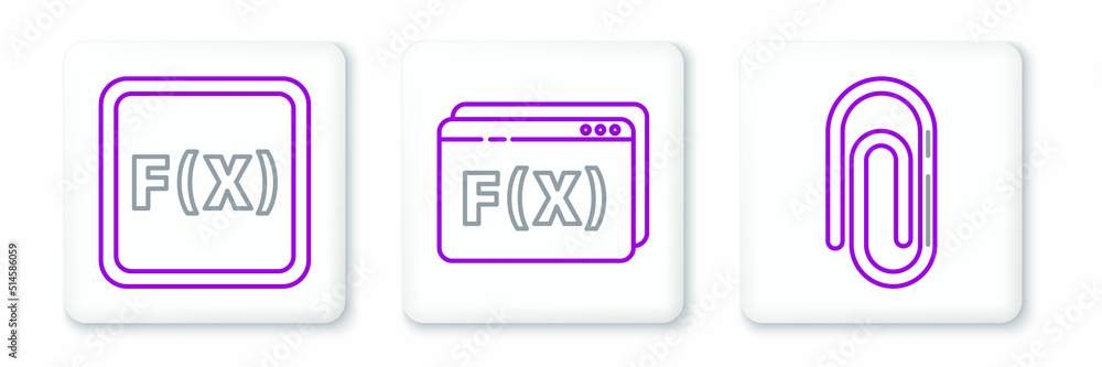 Poster set line paper clip, function mathematical symbol and icon. vector
