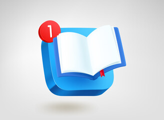 Story app. 3d vector mobile application icon with notification