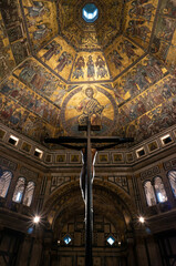 Fototapeta premium Crucifixion Of Jesus Christ in Baptistery of Saint John (Battistero di San Giovanni) of Florence. Ceiling paintings of Jesus Christ. 