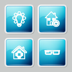 Set line Light bulb and gear, Smart home, and glasses icon. Vector