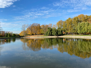 park in autumn at dry sunny fall day