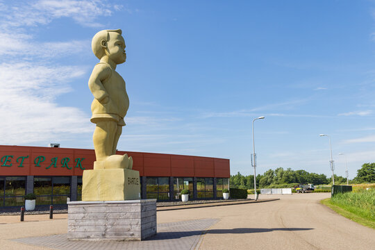 Beilen, The Netherlands - June 29,2022: Large statue of Bartje in Beilen main character in a series of Dutch books and symbol for the province of Drenthe in The Netherlands