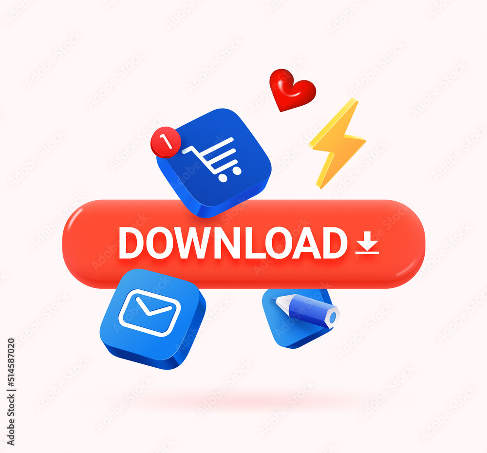 Aufkleber download new applications via applications store. 3d vector illustration