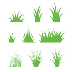 Vector green grass on white background. Natural, organic, bio, eco label and shape