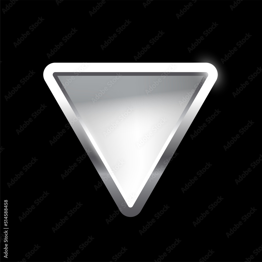 Poster silver triangle button with frame vector illustration. 3d steel glossy elegant design for empty embl