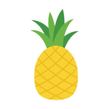 Pineapple vector cartoon illustration. Yellow pineapple with green leaves.