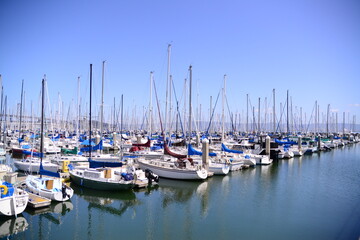 Fototapeta na wymiar boats in San Francisco ocean near Oracle Park, San Francisco, California, USA