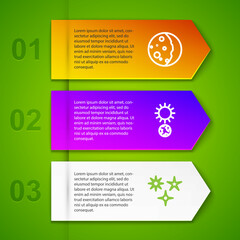 Set line Eclipse of the sun, Solstice, Falling star and Astrology horoscope circle. Business infographic template. Vector