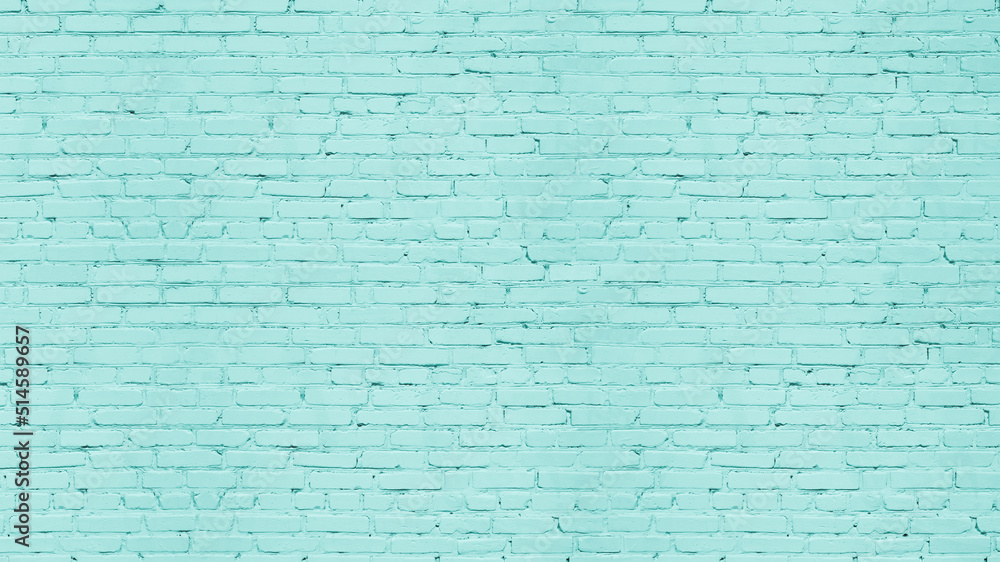 Wall mural light teal color old rough brick wall texture. pastel turquoise aged masonry. abstract grunge vintag