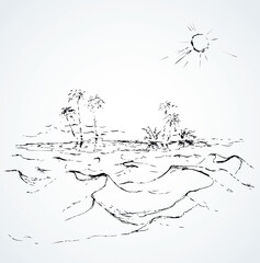 Mirage in the desert. Vector drawing