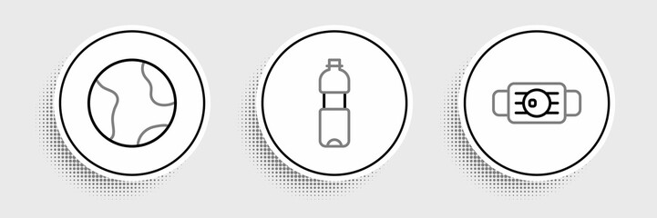 Obraz premium Set line Medical protective mask, Earth globe and Bottle of water icon. Vector