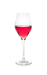 Red wine Rosè in an elegant glass on white background, with clipping path.
