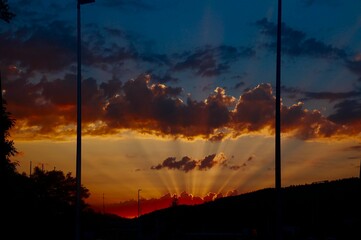 beautiful, colorful orange sunset. Clouds