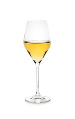 Glass of sweet white wine on white background, with clipping path.