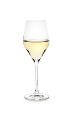 Glass of white wine Chardonnay on white background, with clipping path.