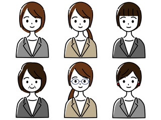スーツ姿の微笑む女性バリエーションの上半身セット