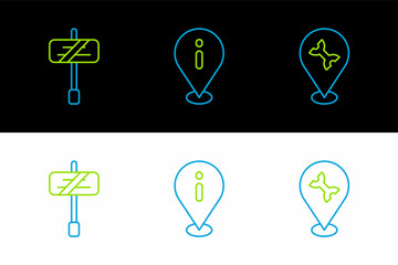 Set line Car service, Road traffic sign and Location with information icon. Vector