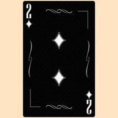 Playing card Two suit Diamond 2, black and white modern design. Standard size poker, poker, casino. 3D render, 3D illustration.